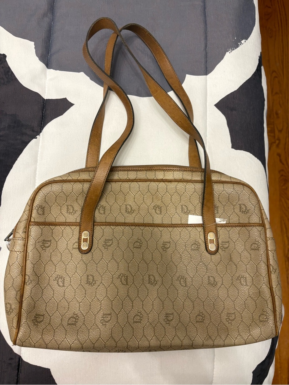 🌟RARE🌟VTG Christian Dior Honeycomb Shoulder BagTan Canvas Leather Marc Bohan Era - Picture 4 of 16